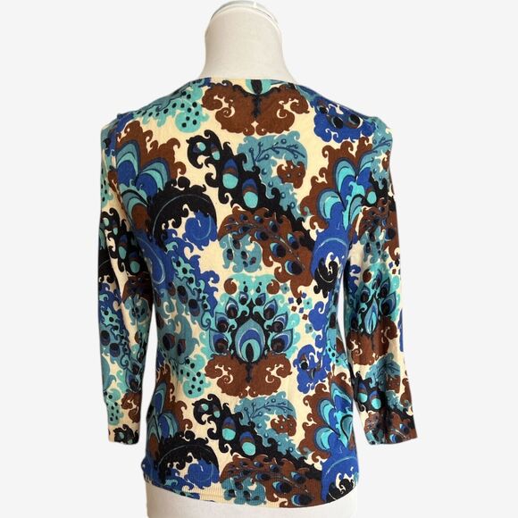 J. Crew blue brown merino wool cardigan Med RUNS SMALL - Picture 3 of 7